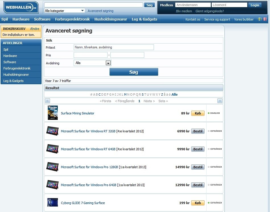 Die Preise für die Surface-Tablets im Online-Shop Webhallen erscheinen etwas hoch.