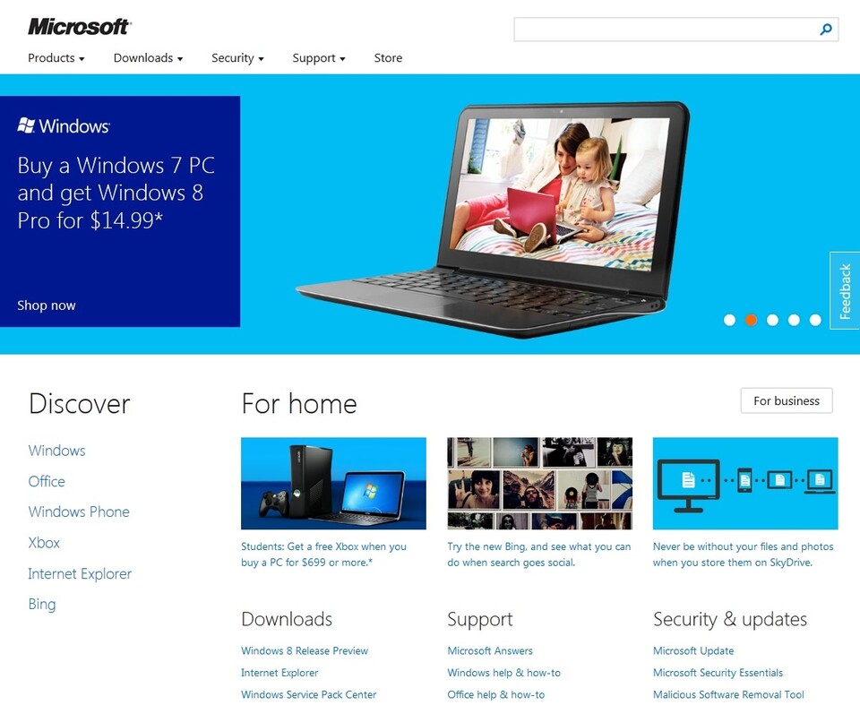 Das neue Design der Microsoft-Webseite.