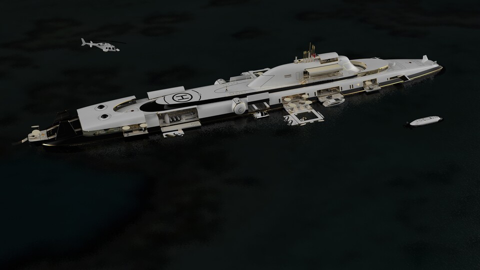 This is what the luxury submarine should look like when it floats on the surface.  (Image: Migaloo Submarines)