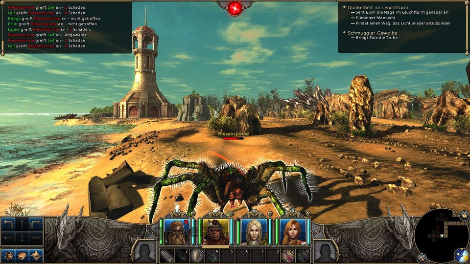 Might & Magic 10 : Das Design der Gegner ist gelungen. Auf der Minimap rechts unten wird zudem die in Vierecke aufgeteilte Landschaft samt Feinden angezeigt.