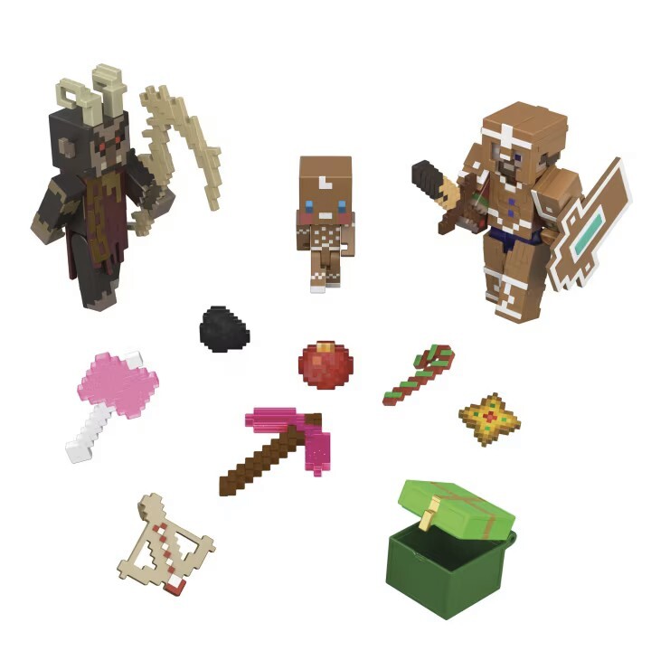 Ein Blick auf den Inhalt des Minecraft-Adventskalenders 2026 zeigt das Zubehör, mit dem ihr die Figuren ausstatten könnt.
