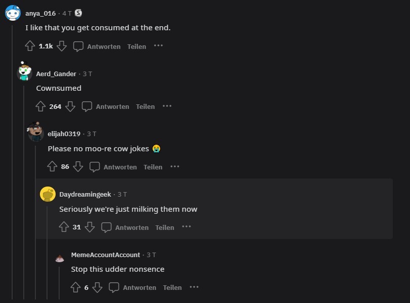 Auf reddit überschlagen sich Wortwitze über Kühe