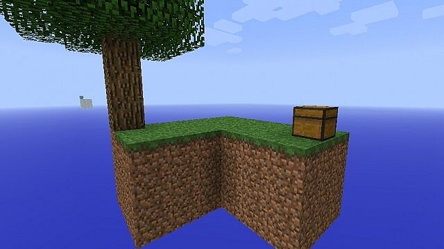 Eine kleine Insel mit Kiste und einem Baum - die Grundlagen jeder Skyblock-Partie.