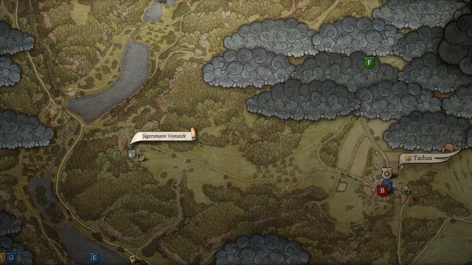 Trunkenbold Vostatek wartet in seiner Hütte, westlich von Tachau. Aber nur, wenn ihr bereits seine Quest erledigt habt.