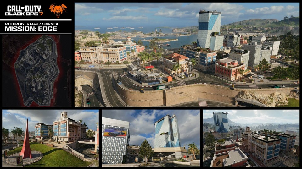 Layout und Locations der Black Ops 7 Map Mission: Edge auf einen Blick.