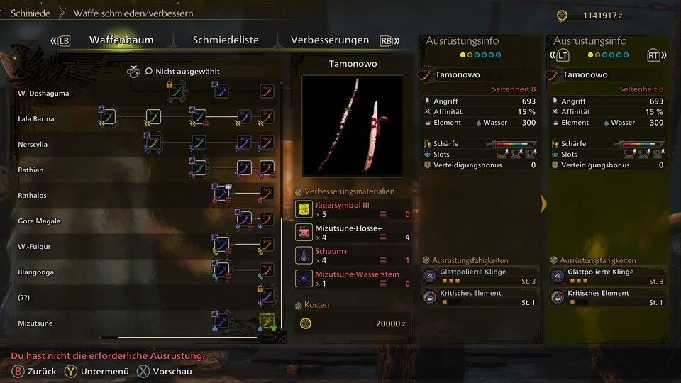 Schick und tödlich: Die Mizutsune-Waffen baut ihr mittels hochrangiger Materialien.