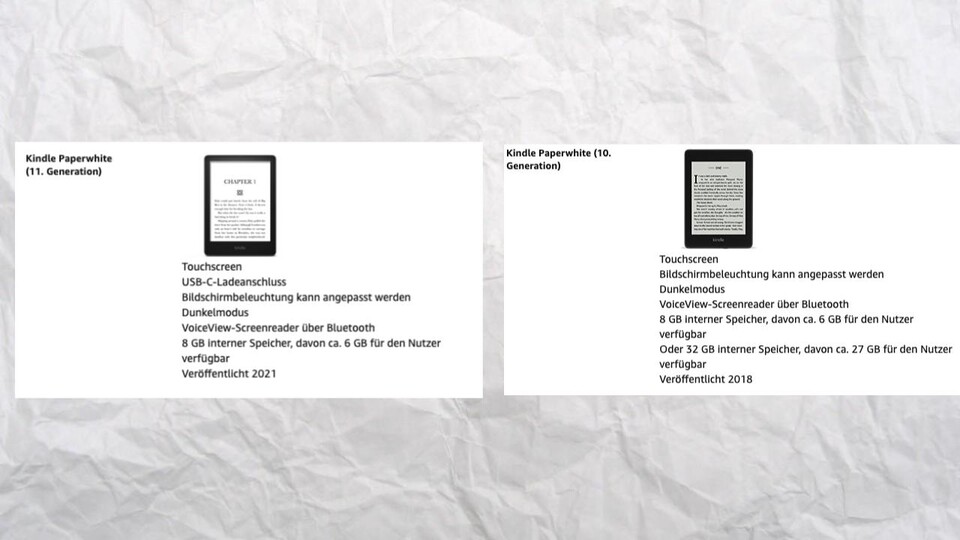 Amazon hat eine eigene Übersicht mit den wichtigsten Features, damit ihr Modell und Generation unterscheiden könnt.