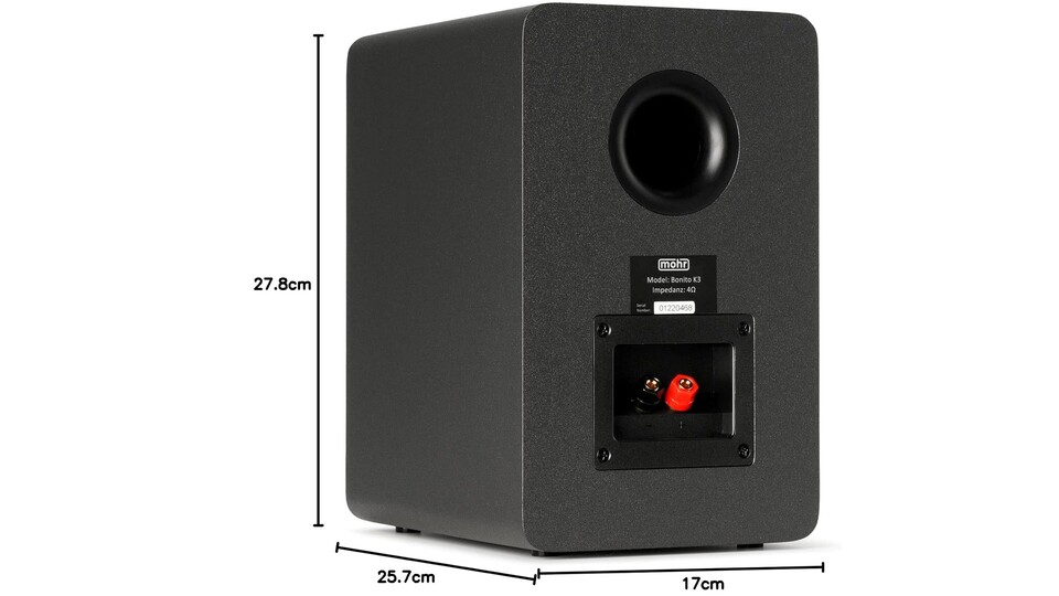 Die Maße des Lautsprechers machen ihn perfekt für das Regal oder den Schreibtisch.