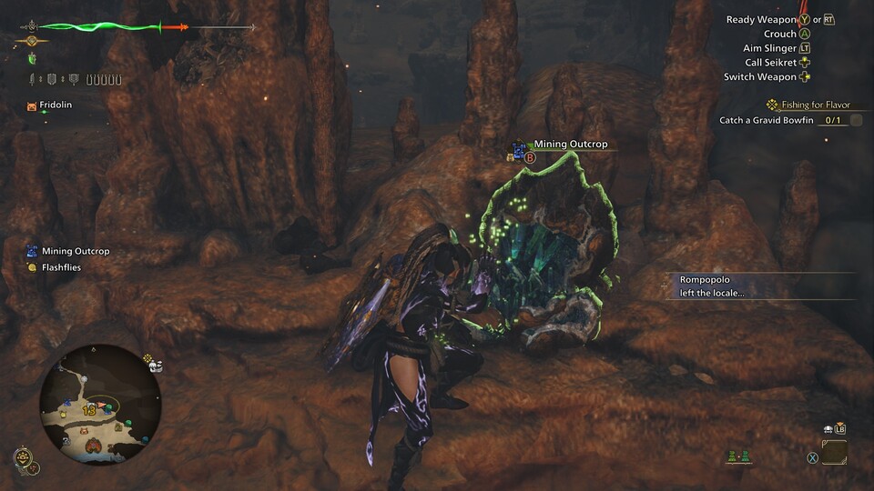 Wenn ihr Schmelzstein findet, wird euer Charakter den seltenen Fund aufmerksam begutachten.