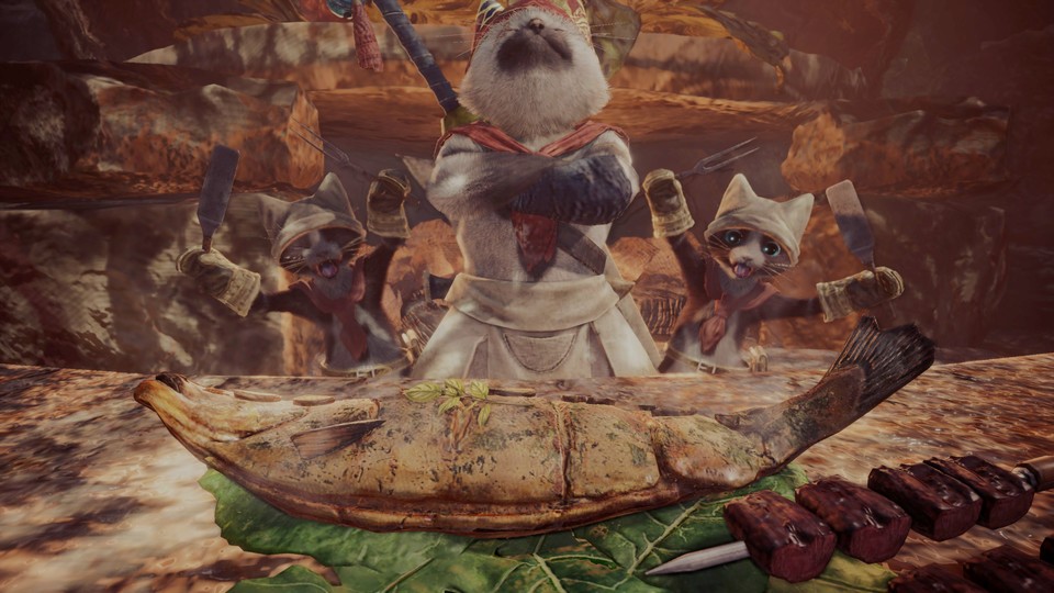 In Monster Hunter gehört spektakuläres Essen schon immer dazu - Katzenhaare inklusive!