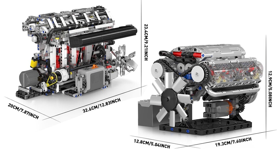 Das Modell des V8-Motors ist etwa halb so groß und kostet auch nur etwa die Hälfte des großen Reihen-Vierzylinders.