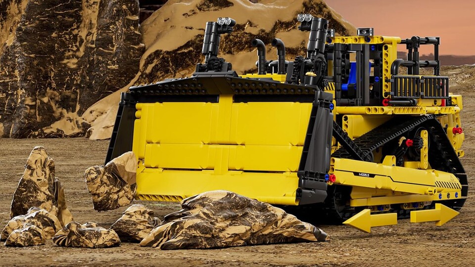 Mit der Fernsteuerung kontrolliert ihr nicht nur das Schild und den Reißzahn, sondern euch beide Ketten individuell.