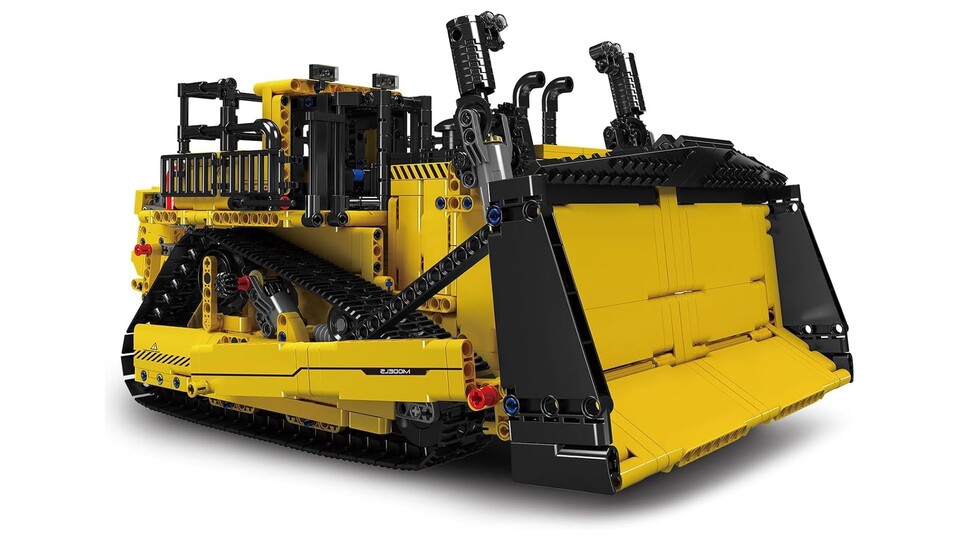 Der große U-Schild der Planierraupe kann eure Klemmbaustein-Vorräte bewegen oder echten Dreck im Garten.