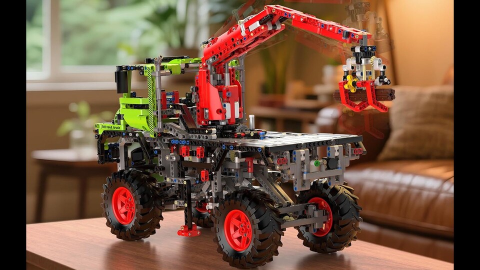 Dank des motorisierten Fahrwerks kann sich der Unimog von Mould King bei Bedarf noch etwas mehr Bodenfreiheit verschaffen.