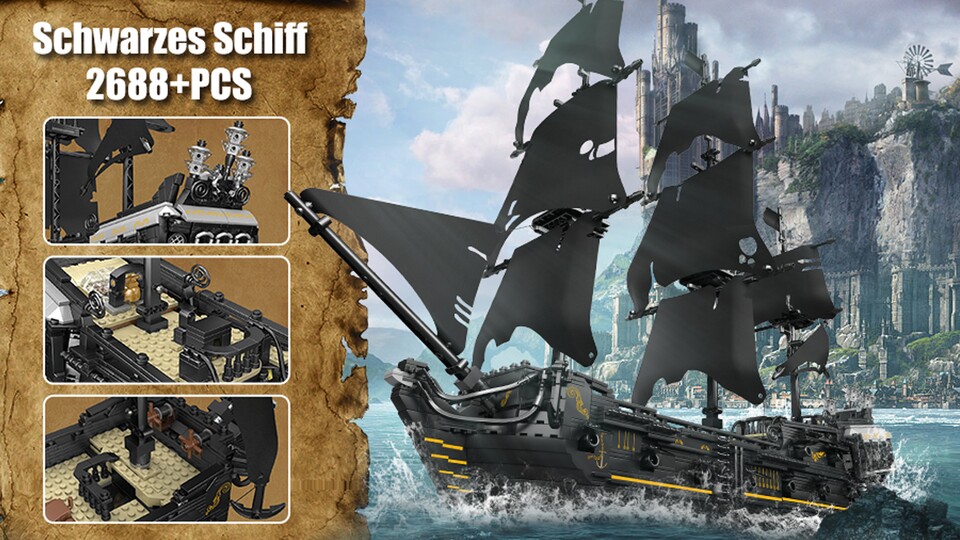 Die kleinere Version der Black Pearl kommt immer noch auf satte 2.688 Teile und eine Länge von 76cm.