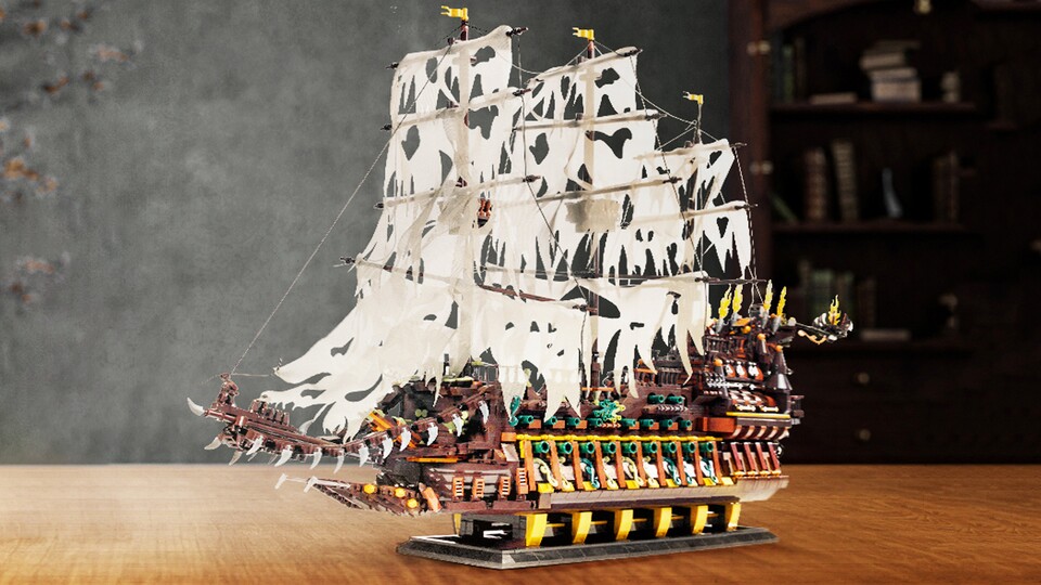 Der Fliegende Holländer, oder The Flying Dutchman, wie er auf Englisch heißt, erinnert von der Form an seine Darstellung in den Filmen. Die Farben sind nur etwas anders.