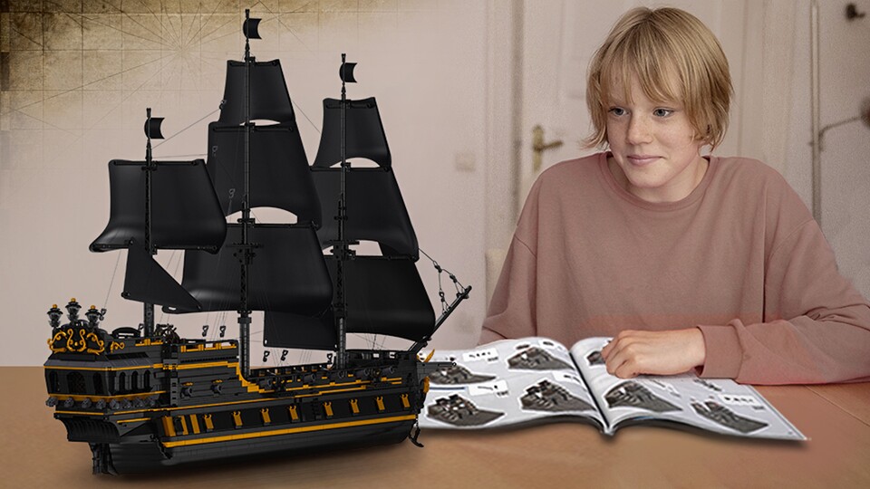 Das Piratenschiff ist höchst detailliert - mit Innenraum, Dekoration, Luken und natürlich auch abfeuerbaren Kanonen!