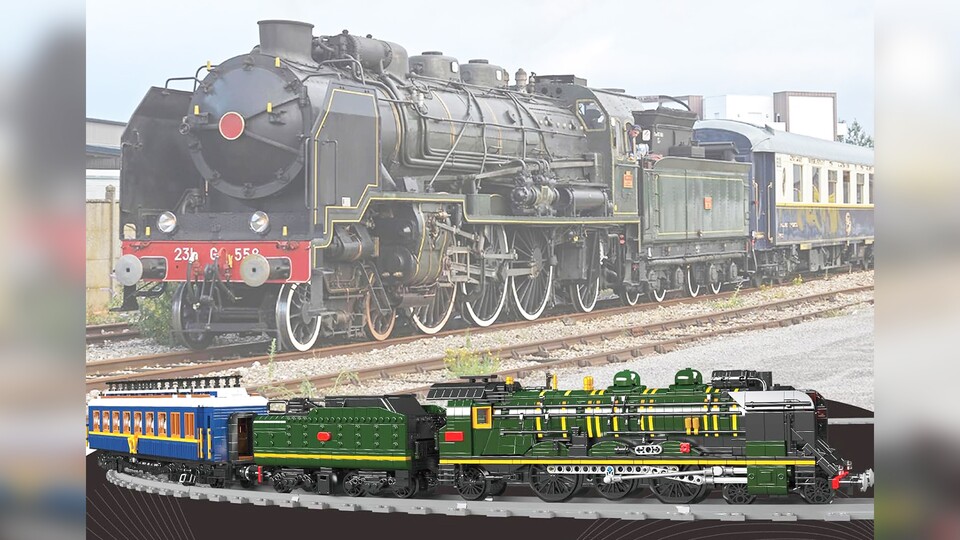 Das Original im Vergleich mit dem Modell von Mould King. Grüne Lokomotiven sehen irgendwie so gemütlich aus.