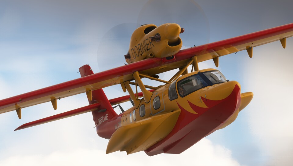 Zwei Tandem-Turboprops treiben den Hochdecker an: zwei Propeller ziehen, zwei drücken.