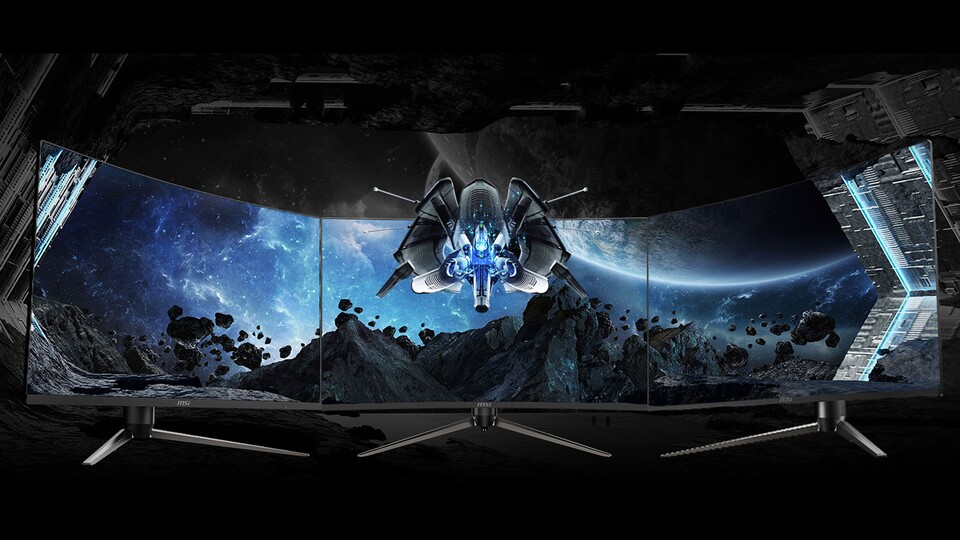Die Displayränder des MSI Monitors sind so dünn, dass man sich daraus auch wunderbar ein Multi-Monitor-Setup zusammenstellen kann. Achtet dabei nur auf die Ausmaße, für die euer Schreibtisch ausreichen muss.