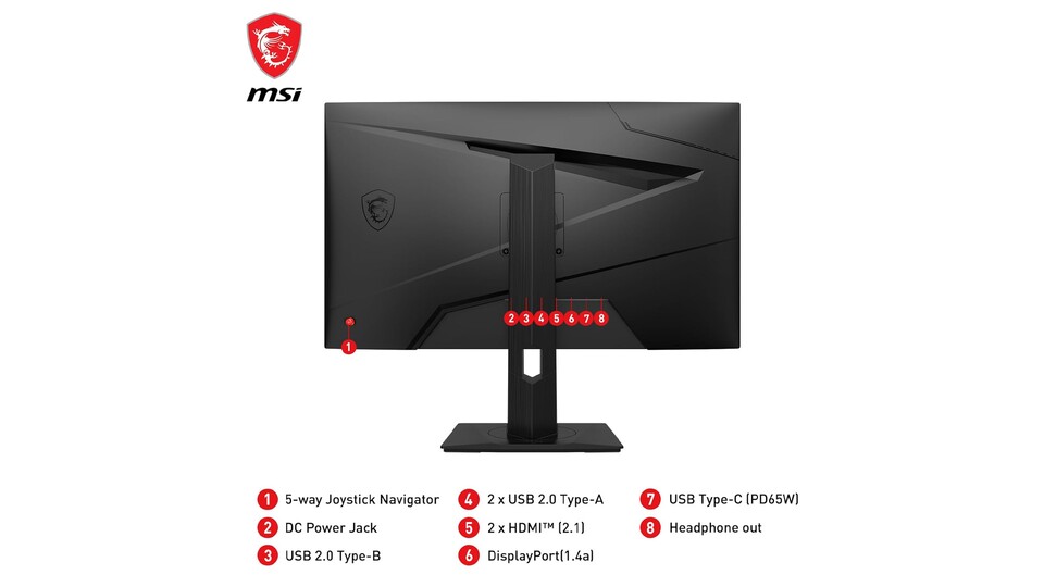 DisplayPort, HDMI 2.1 und ein USB Type-C-Anschluss: Der MSI MAG 274UPFDE Gaming Monitor hat für jedes eurer Anliegen den passenden Anschluss!