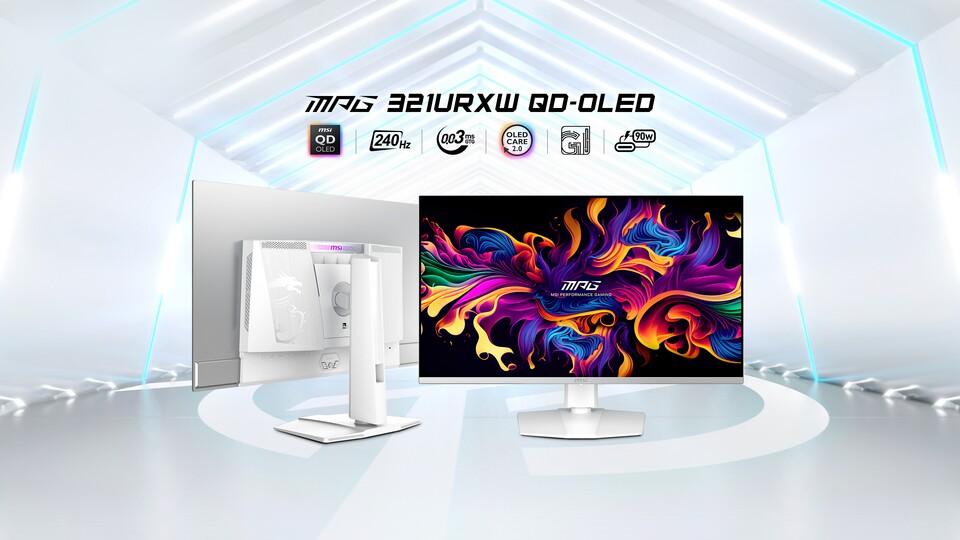 Der MPG 321URXWDE QD-OLED ist das erste weiße OLED-Modell von MSI.