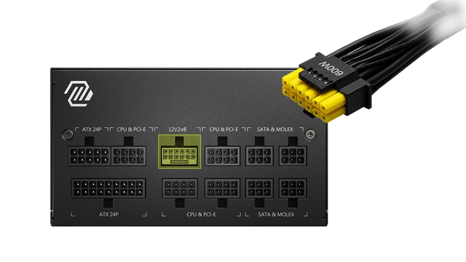 Der gelbe Stecker soll in der MAG-GL Netzteil-Serie von MSI mögliche Anschlussprobleme eliminieren. (Quelle: MSI)