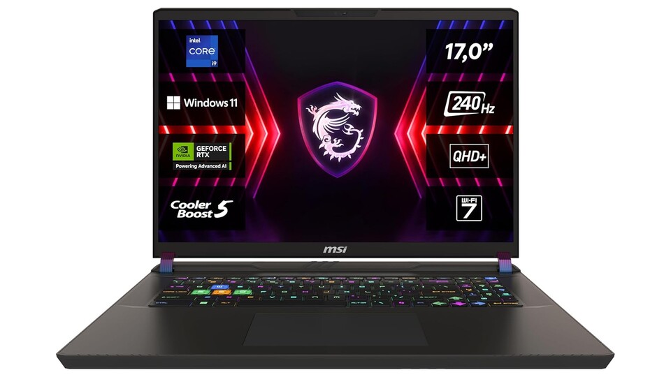 Mit schicker Klavieroptik macht der MSI Vector 17 HX auch im ausgeschalteten Zustand optisch einiges her!