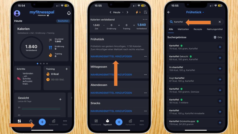 Die App MyFitnessPal: Lebensmittel wiegen und via QR-Code einscannen. In der Regel funktionieren alle Apps so.