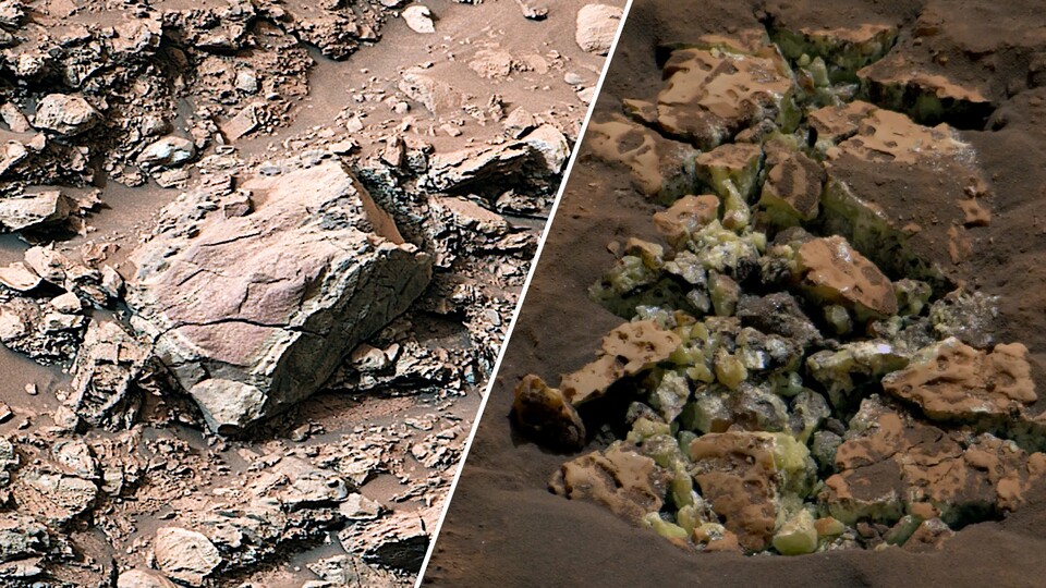 The accidental discovery inside a light-colored rock was also made possible by Curiosity's weight: The Mars rover weighs 900 kilograms. (Image: NASA)