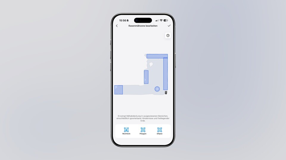 Wenn die automatische Kartierung Lücken lässt, könnt ihr sie mit Mähzonen in der App schließen – zum Beispiel die Kanten sauberer abfahren lassen.