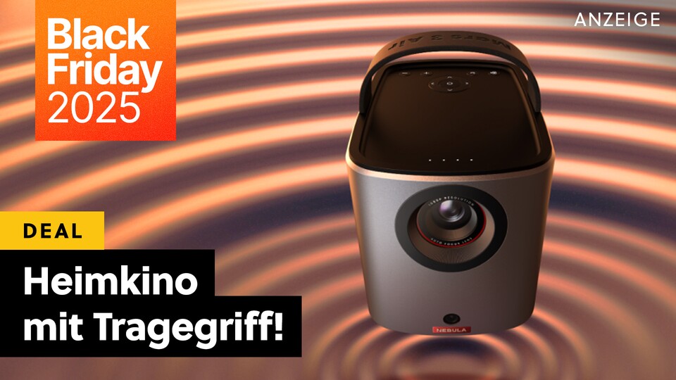 The Henkelmann here is a fully-fledged FullHD projector including a battery for 2.5 hours of film enjoyment with up to 150 inches. And it's 40% cheaper than usual. Crazy? Cool!