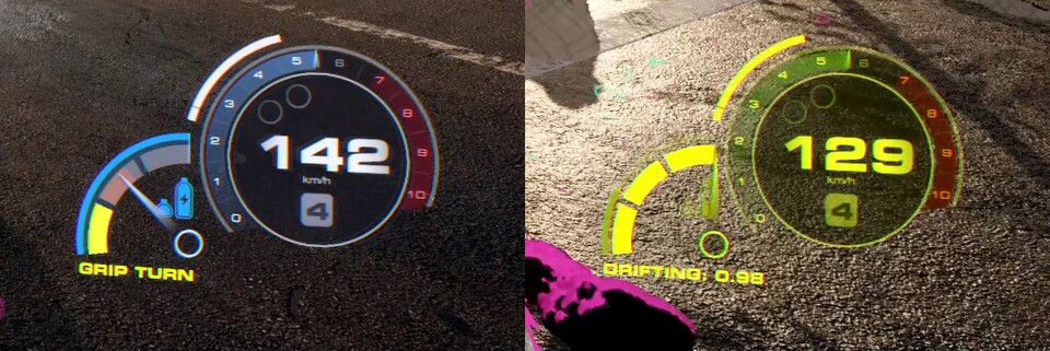 Links: die gelbe Boost-Anzeige lädt sich auf. Rechts: Mit vollem gelben Nitro könnt ihr einen sehr starken Boost aktivieren.