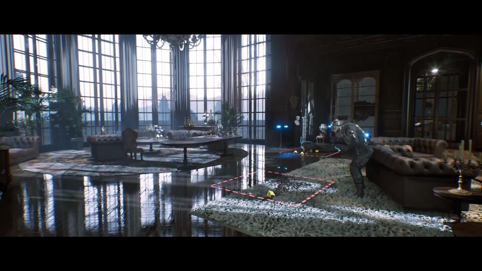 Die Cyberpunk-Polizei am Tatort. Um herauszufinden, was passiert ist, dringt Nolan in die Erinnerungen des Täters ein.