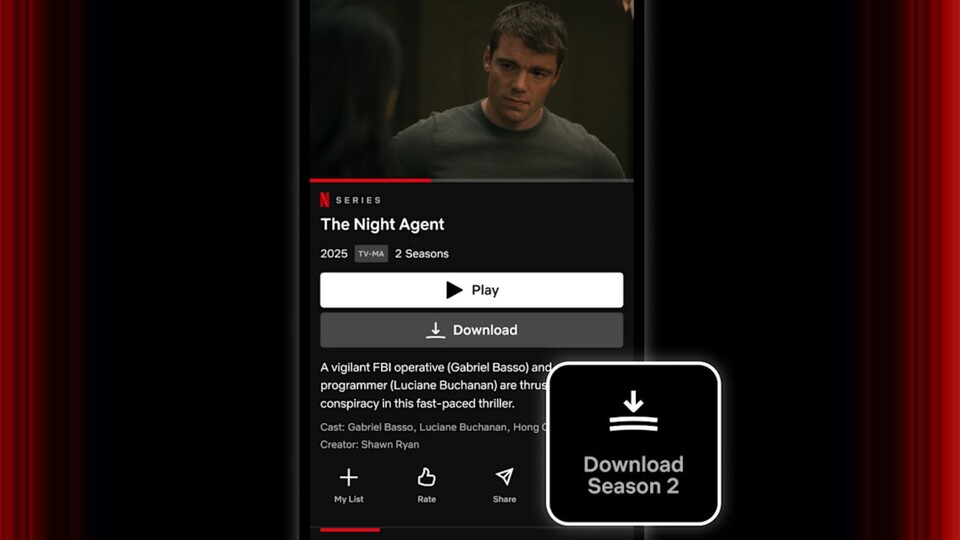 Schnell und einfach: Es braucht nur wenige Klicks, um eine ganze Staffel einer Serie bei Netflix herunterzuladen. Bild: Netflix.