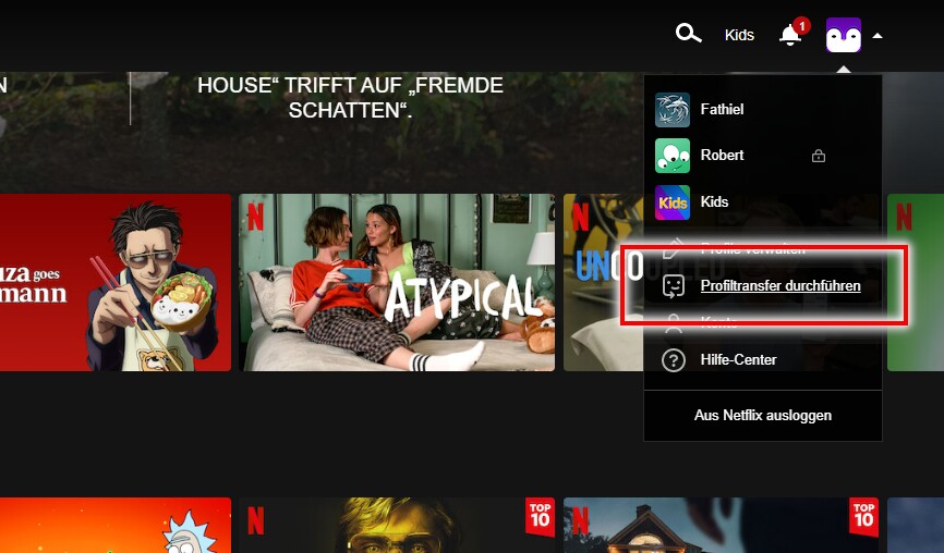 In der Accountverwaltung bekommt ihr die entsprechende Option zum Transfer angeboten.