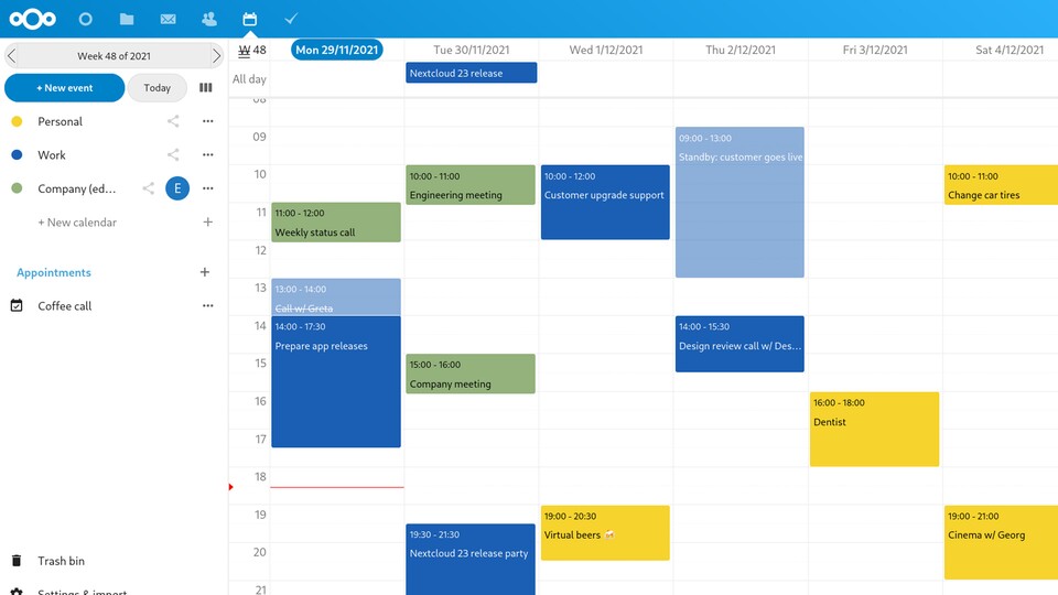 Nextcloud bietet eine optionale Kalender-Integration mit.