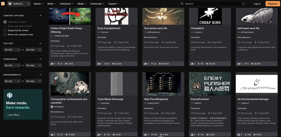 Schon wenige Tage nach Release stehen dutzende Mods für Silksong zum Ausprobieren bereit.