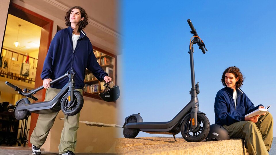 Komfort nicht nur beim Fahren. Im zusammengeklappten Zustand nimmt der Roller super wenig Platz ein. So stört man nur die wenigsten im Zug.