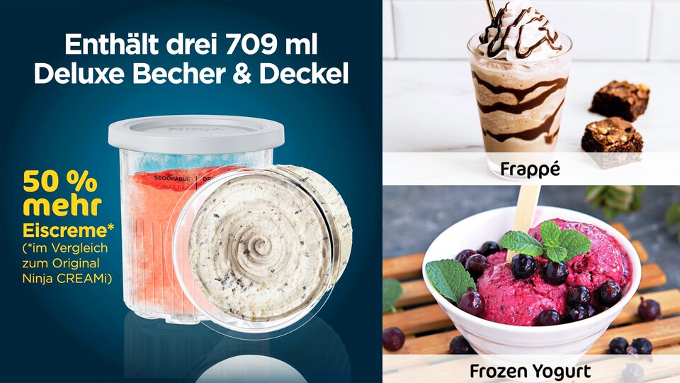 Mit dem CREAMi Deluxe könnt ihr ganz einfach eure Eiskreation einfach direkt im Gefrierschrank lagern.