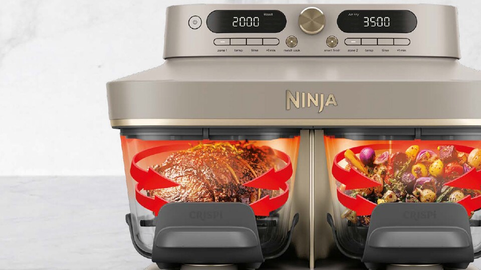 Mit der Ninja CRISPi DualZone könnt ihr wie auch bei anderen Doppelkammer-Airfryern zwei unterschiedliche Dinge zugleich zubereiten.