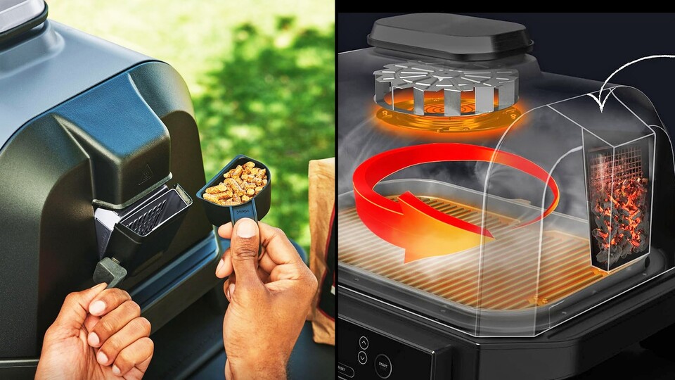 Der wahre Gamechanger ist der integrierte Pelletsmoker – der Rauch wird durch die Umluft auf euer Grillgut verteilt.
