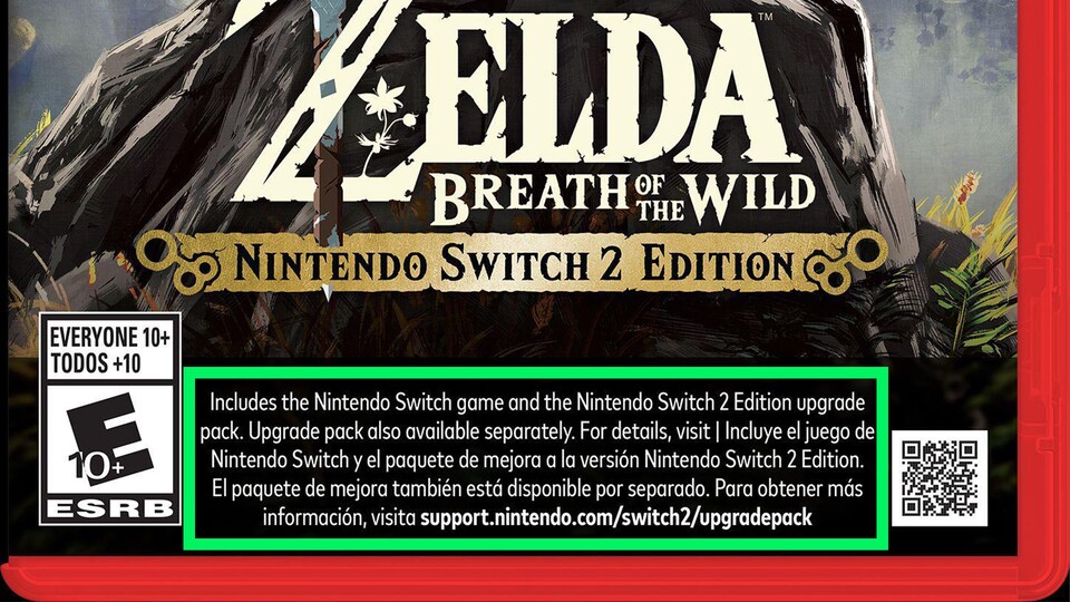 Am unteren Rand des Covers steht folgender Hinweis, der auf Spiele hindeutet, die auch mit der alten Switch funktionieren. (Bild: Nintendo)