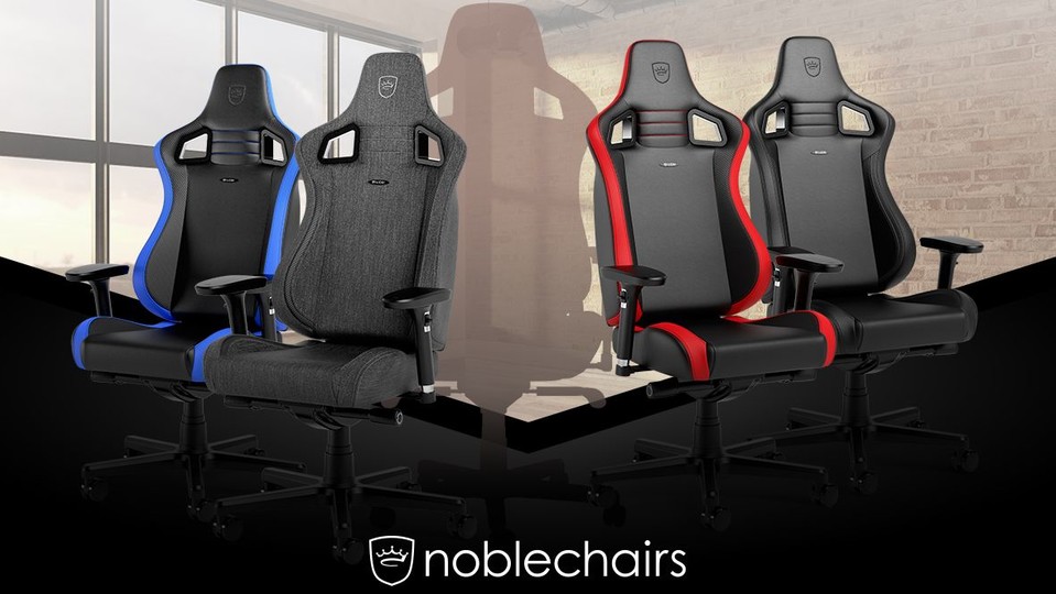 Die noblechairs Epic Compact Series ist in den Farben SchwarzCarbonBlau, AnthrazitCarbon, SchwarzCarbonRot oder SchwarzCarbon erhältlich.