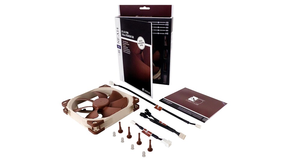 Der Noctua NF-A14 PWM kommt mit allem, was ihr braucht, um ihn in eurem Gehäuse zu montieren.