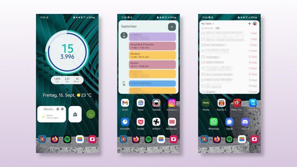 Sieht der Ausgangslage vergleichsweise ähnlich: Mein Startbildschirm mit dem Nova-Launcher.