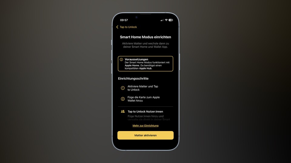 Die wichtigste Voraussetzung für den Smart-Home-Modus ist ein Matter-fähiger Router beziehungsweise Hub.