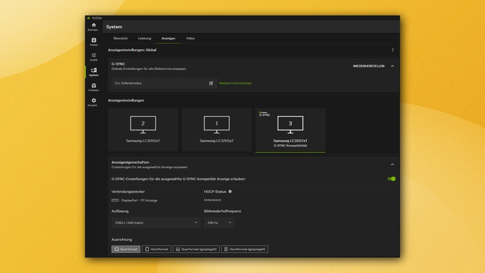 Unter »System« findet ihr die altbekannten G-Sync-Einstellungen.