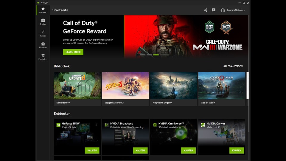 So sieht die Oberfläche der Nvidia App aus.