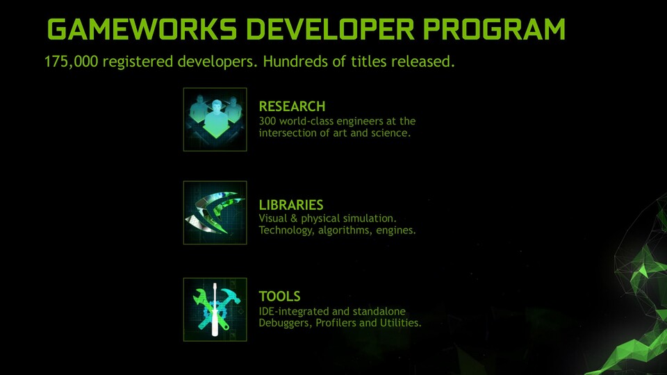 Auf der diesjährigen Game Developers Conference (GDC) betonte Nvidia den Erfolg von GameWorks und kündigte den OpenSource-Zugang für bestimmte Effekte via GitHub an. 